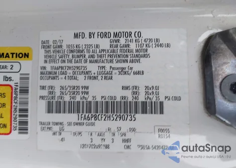 2017 Ford Mustang Gt Premium z USA, uszkodzony, nr VIN 1FA6P8CF2H5290735